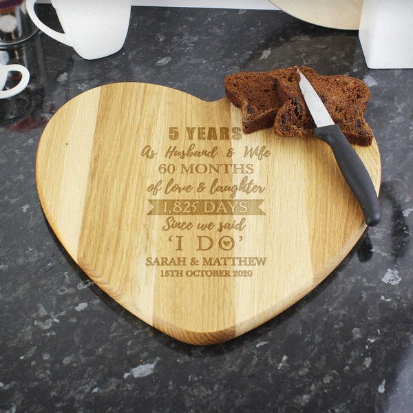 Modal Additional Images for Personalised 5th Anniversary Heart Chopping Board