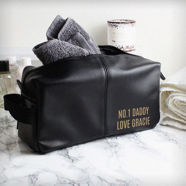 (image for) Personalised Luxury Black leatherette Wash Bag - Click Image to Close