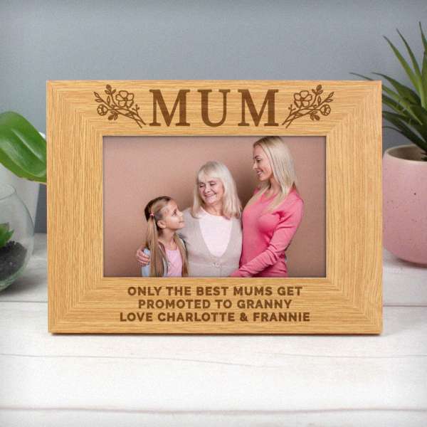 Modal Additional Images for Personalised Floral Mum 4x6 Oak Finish Photo Frame