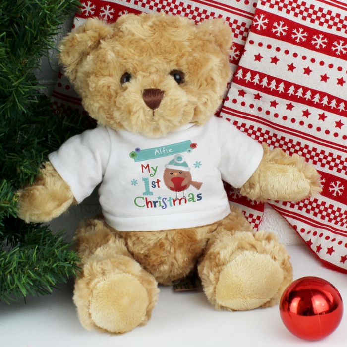(image for) Personalised Felt Stitch Robin 'My 1st Christmas' Teddy - Click Image to Close