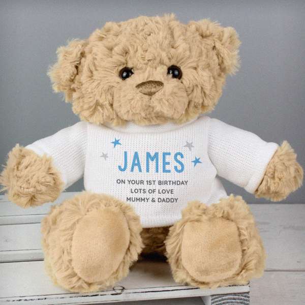 (image for) Personalised Blue Name & Message Teddy Bear - Click Image to Close