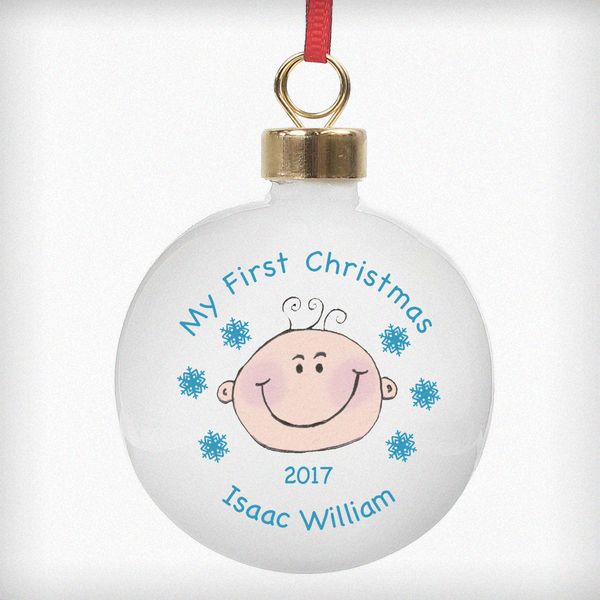 (image for) Personalised Baby Boy My First Christmas Bauble - Click Image to Close