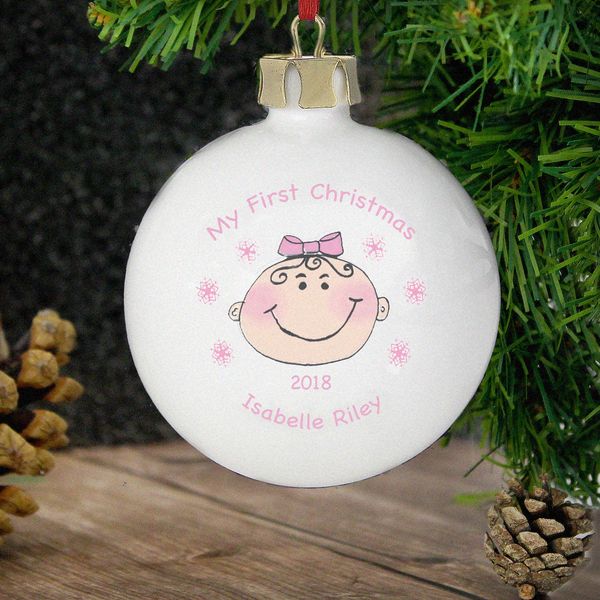 (image for) Personalised Baby Girl My First Christmas Bauble - Click Image to Close