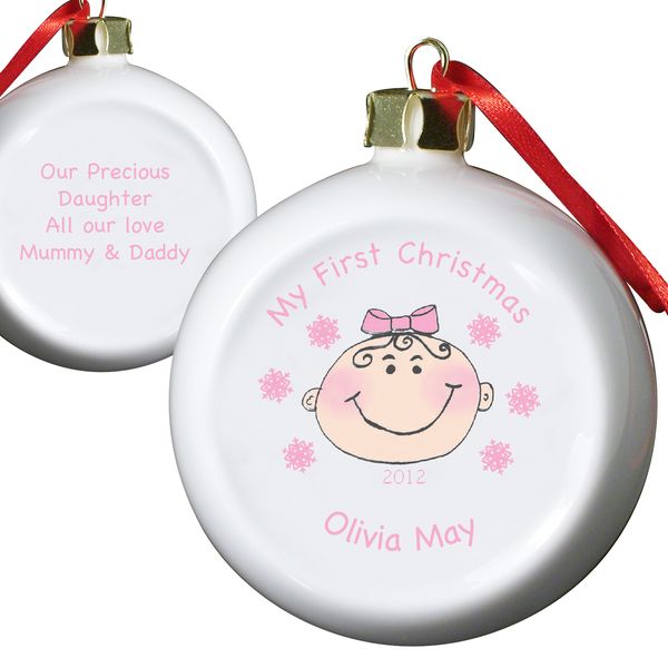 (image for) Personalised Baby Girl My First Christmas Bauble - Click Image to Close