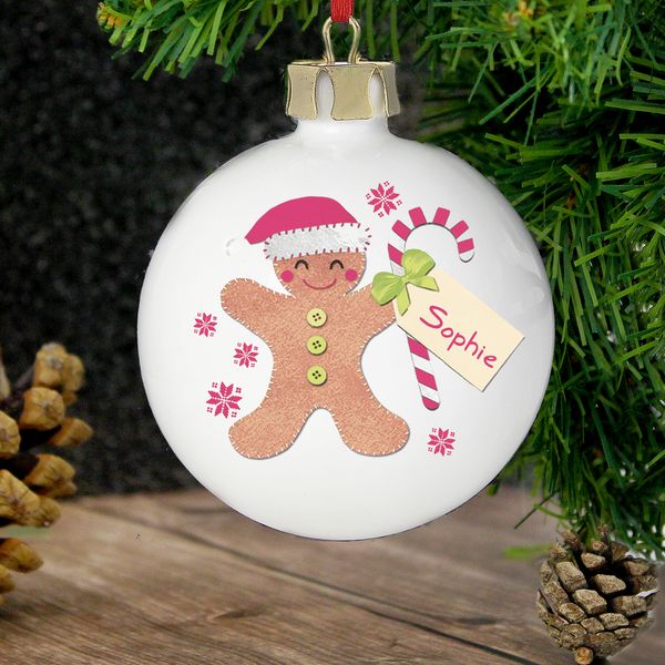 (image for) Personalised Felt Stitch Gingerbread Man Bauble - Click Image to Close