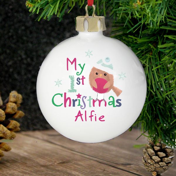 (image for) Personalised Felt Stitch Robin 'My 1st Christmas' Bauble - Click Image to Close