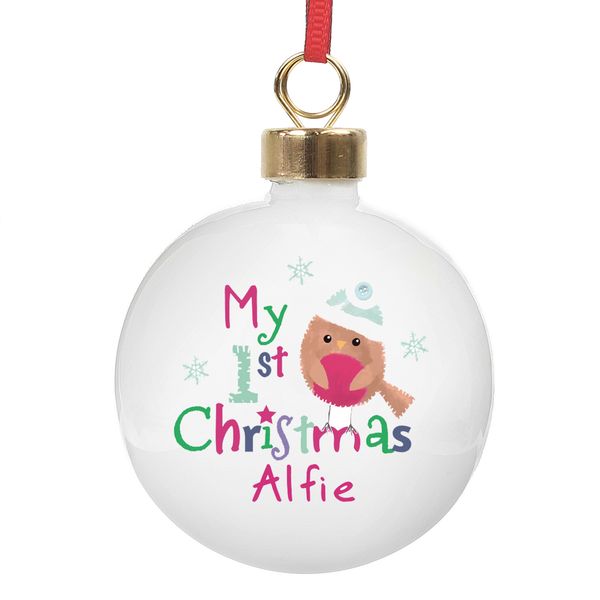 (image for) Personalised Felt Stitch Robin 'My 1st Christmas' Bauble - Click Image to Close