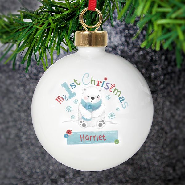 (image for) Personalised Polar Bear My 1st Chistmas Bauble - Click Image to Close