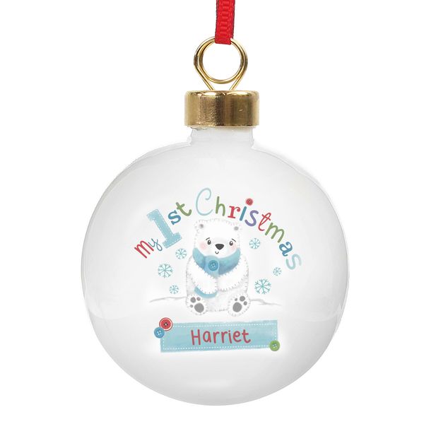 (image for) Personalised Polar Bear My 1st Chistmas Bauble - Click Image to Close