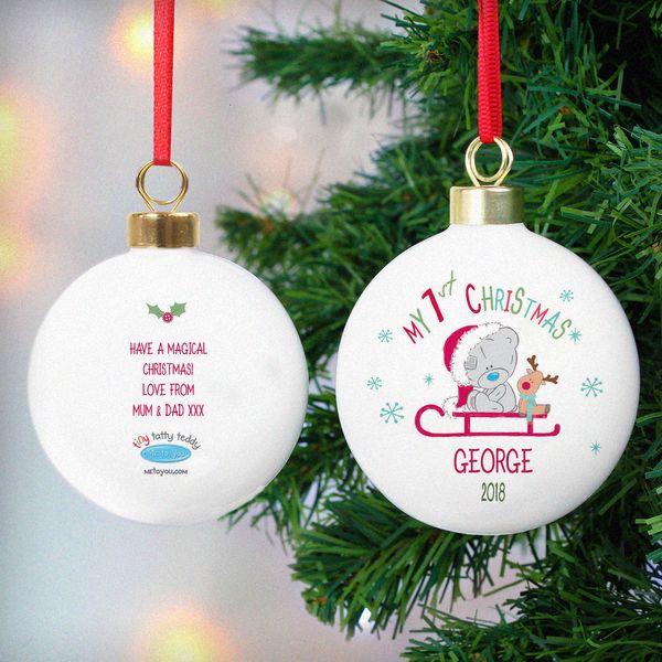 Modal Additional Images for Personalised Tiny Tatty Teddy My 1st Christmas Sleigh Bauble