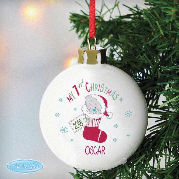 (image for) Personalised Tiny Tatty Teddy My 1st Christmas Stocking Bauble - Click Image to Close