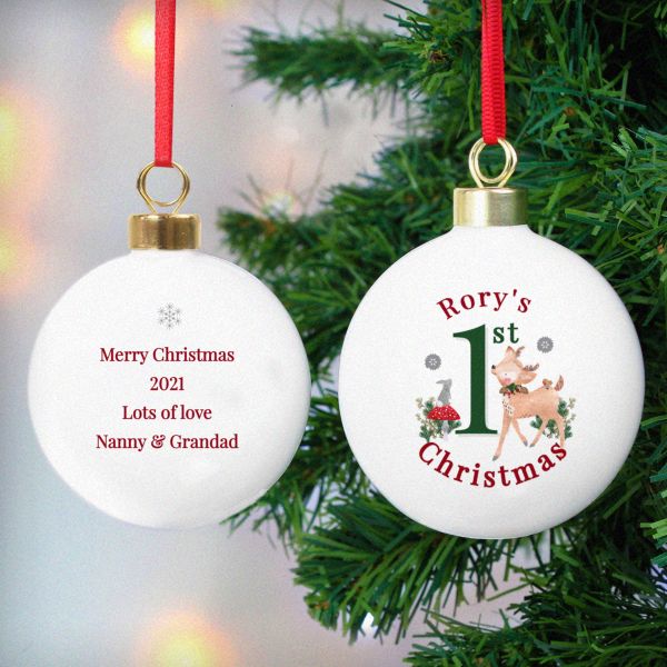 (image for) Personalised 1st Christmas Festive Fawn Bauble