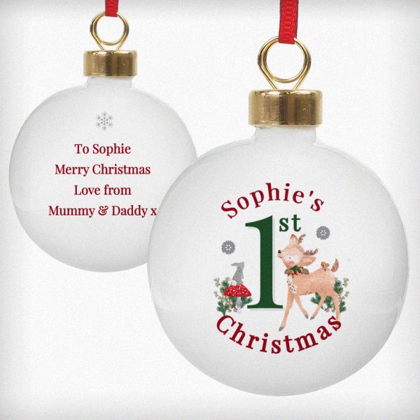 (image for) Personalised 1st Christmas Festive Fawn Bauble - Click Image to Close