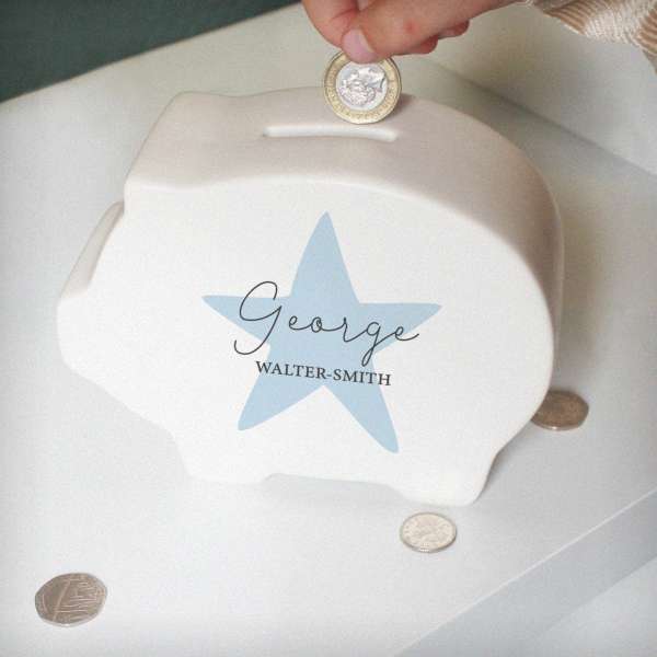 (image for) Personalised Blue Star Piggy Bank - Click Image to Close