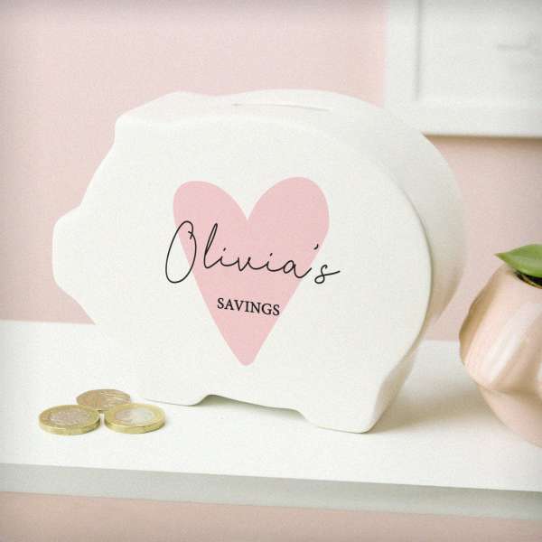 (image for) Personalised Pink Heart Piggy Bank - Click Image to Close