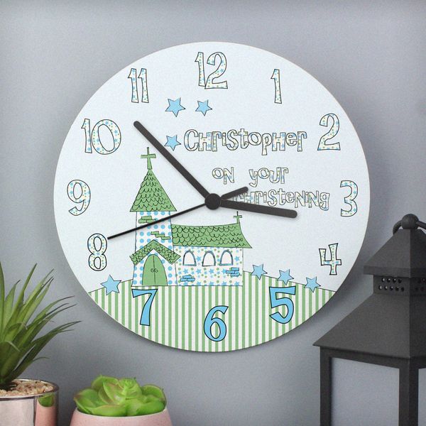 (image for) Personalised Church Boys Christening Clock - Click Image to Close