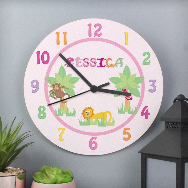 (image for) Personalised Animal Alphabet Girls Clock - Click Image to Close