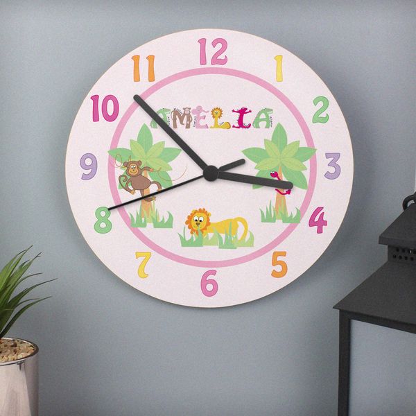 (image for) Personalised Animal Alphabet Girls Clock - Click Image to Close