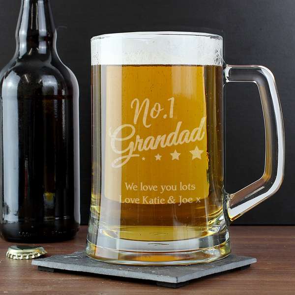 (image for) Personalised 'No.1 Grandad' Glass Pint Stern Tankard