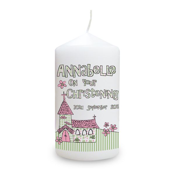 Modal Additional Images for Personalised Pink Church Candle