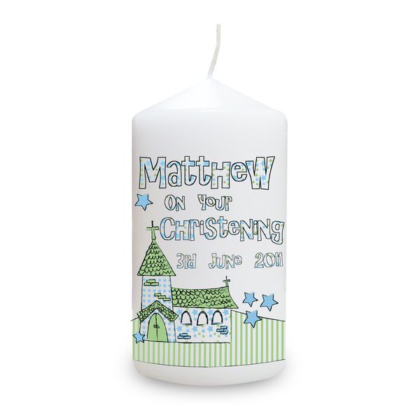 Modal Additional Images for Personalised Blue Church Candle