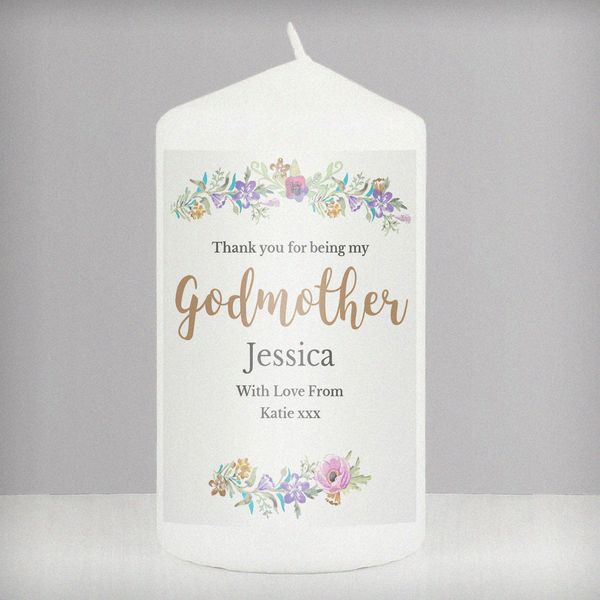 (image for) Personalised Godmother 'Floral Watercolour' Pillar Candle