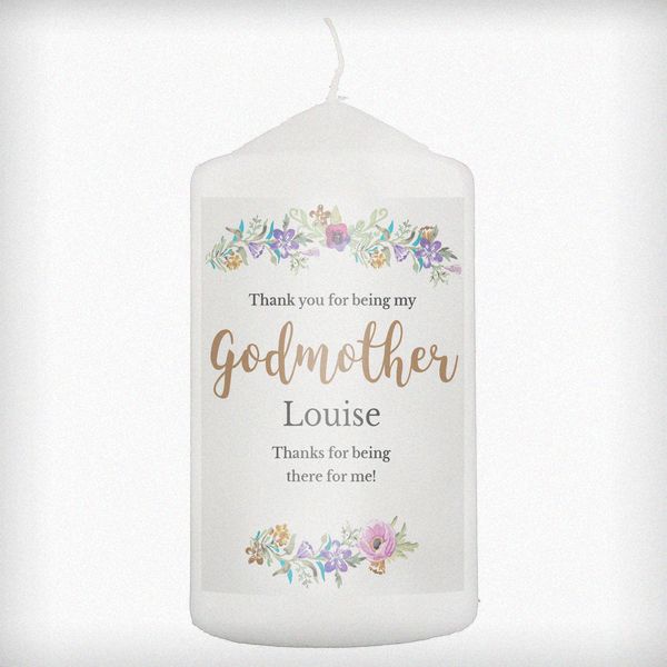 (image for) Personalised Godmother 'Floral Watercolour' Pillar Candle - Click Image to Close