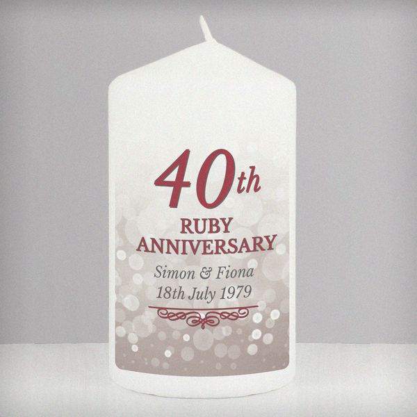 (image for) Personalised 40th Ruby Anniversary Pillar Candle - Click Image to Close