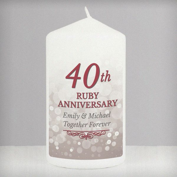 (image for) Personalised 40th Ruby Anniversary Pillar Candle - Click Image to Close