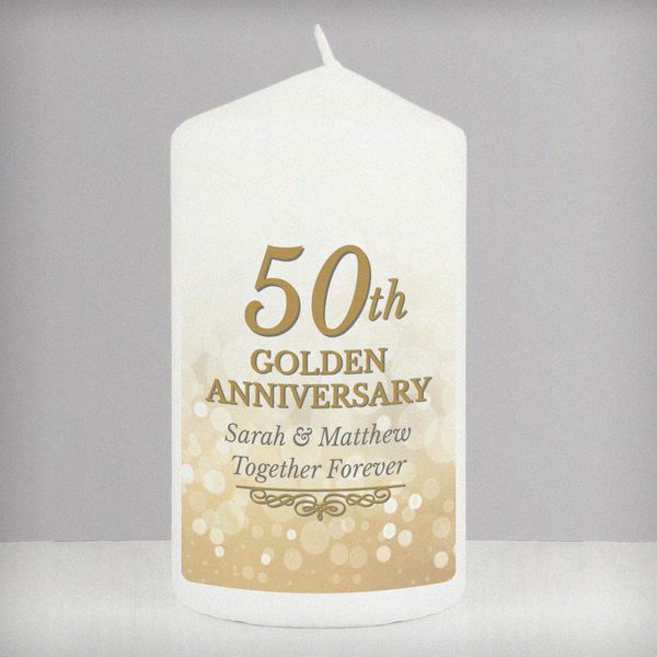 (image for) Personalised 50th Golden Anniversary Pillar Candle - Click Image to Close