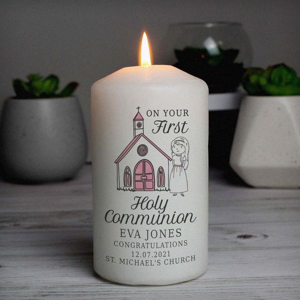 (image for) Personalised Girls First Holy Communion Pillar Candle - Click Image to Close
