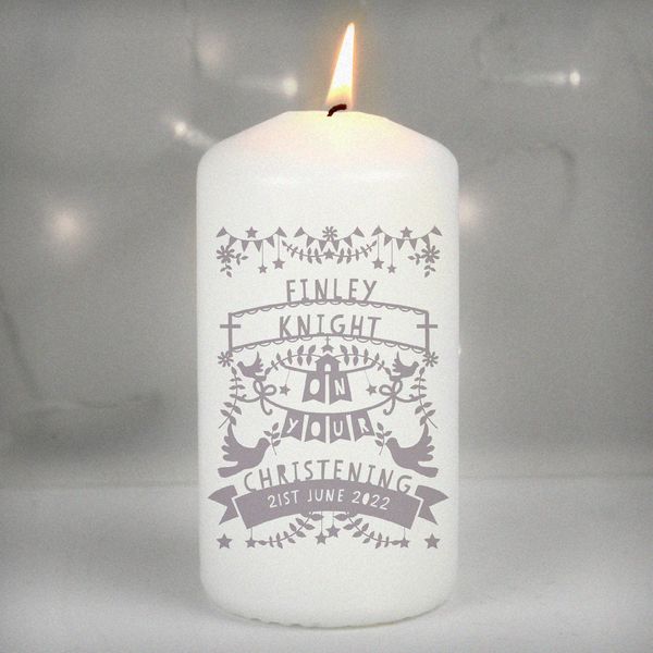 (image for) Personalised Grey Papercut Style Pillar Candle - Click Image to Close
