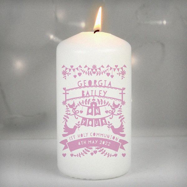 (image for) Personalised Pink Papercut Style Pillar Candle - Click Image to Close