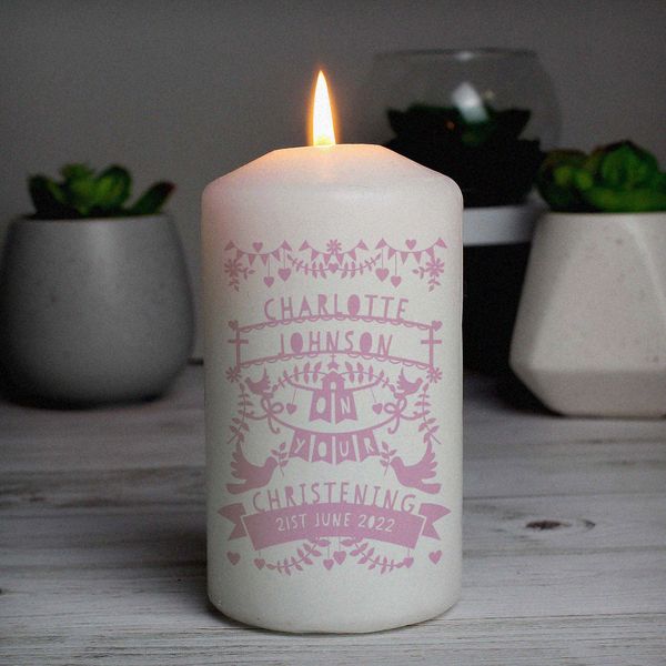 Modal Additional Images for Personalised Pink Papercut Style Pillar Candle