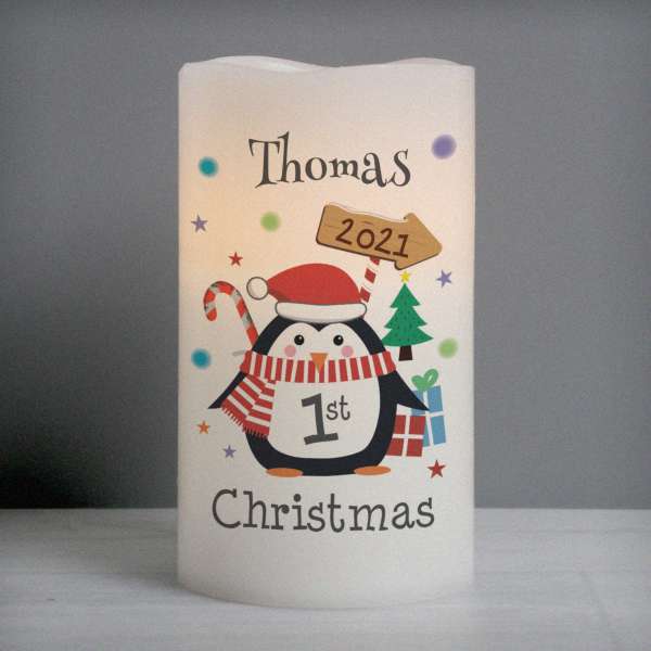 (image for) Personalised 1st Christmas Penguin LED Candle - Click Image to Close