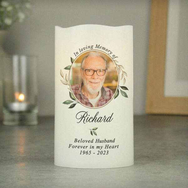 (image for) Personalised Botanical Memorial Photo Upload LED Candle - Click Image to Close