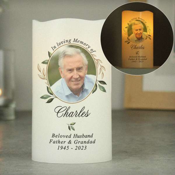 (image for) Personalised Botanical Memorial Photo Upload LED Candle - Click Image to Close