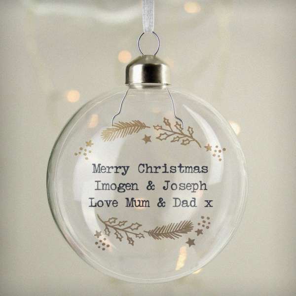 (image for) Personalised Gold Wreath Glass Bauble - Click Image to Close
