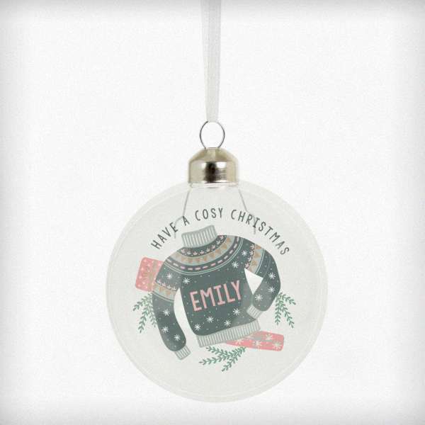 (image for) Personalised Cosy Christmas Glass Bauble - Click Image to Close
