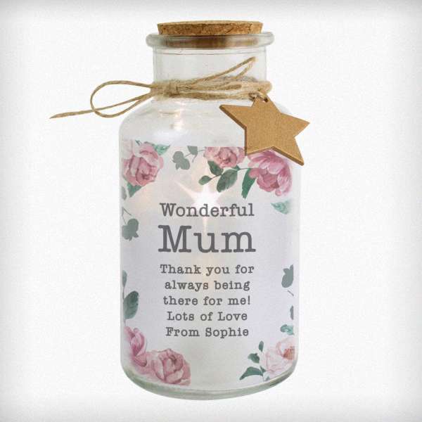 (image for) Personalised Floral Watercolour LED Glass Jar - Click Image to Close