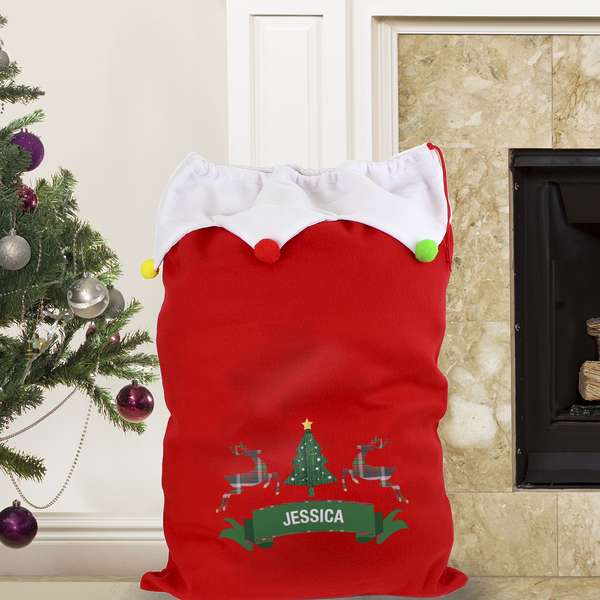 (image for) Personalised Nordic Christmas Pom Pom Sack - Click Image to Close