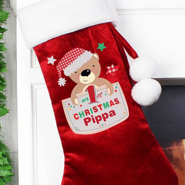 (image for) Personalised Pocket Teddy My 1st Christmas Stocking - Click Image to Close