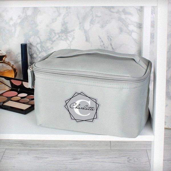 (image for) Personalised Geometric Initial Grey Make Up Wash Bag - Click Image to Close