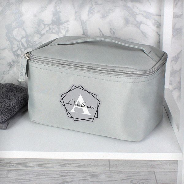 Modal Additional Images for Personalised Geometric Initial Grey Make Up Wash Bag