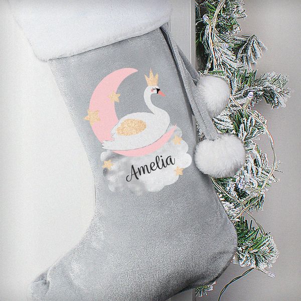 Modal Additional Images for Personalised Swan Lake Luxury Silver Grey Stocking