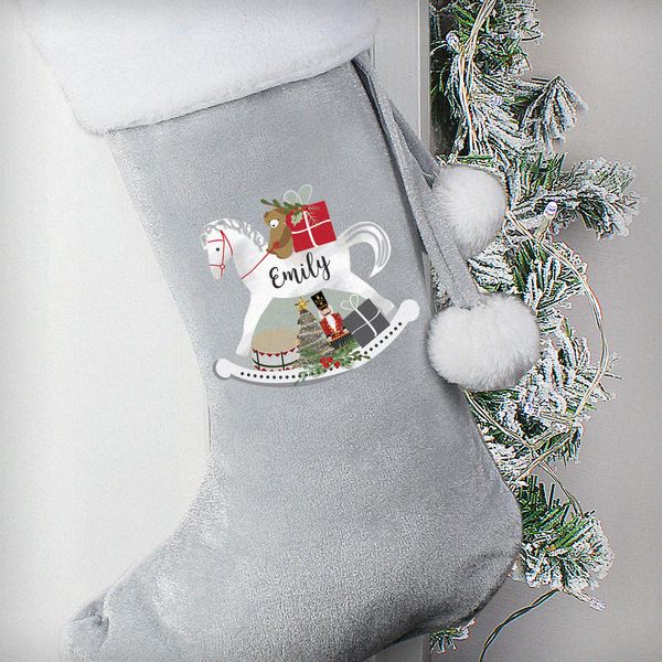 Modal Additional Images for Personalised Rocking Horse Luxury Silver Grey Stocking