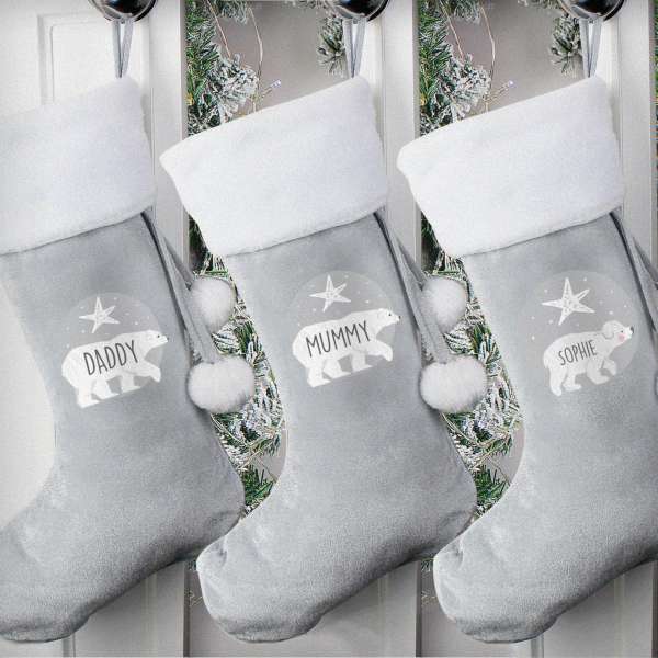 Modal Additional Images for Personalised Polar Bear Luxury Silver Grey Stocking