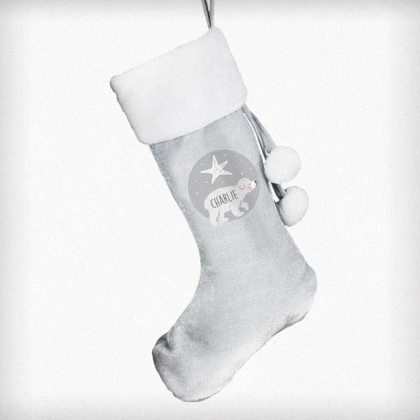 (image for) Personalised Baby Polar Bear Luxury Silver Grey Stocking - Click Image to Close