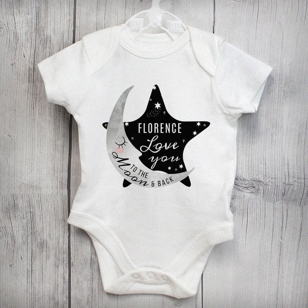 (image for) Personalised Baby To The Moon and Back 0-3 Months Baby Vest - Click Image to Close