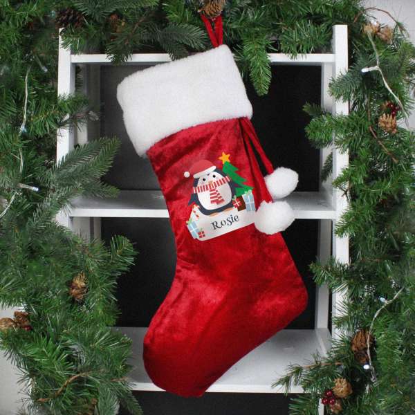 (image for) Personalised Christmas Penguin Red Stocking - Click Image to Close